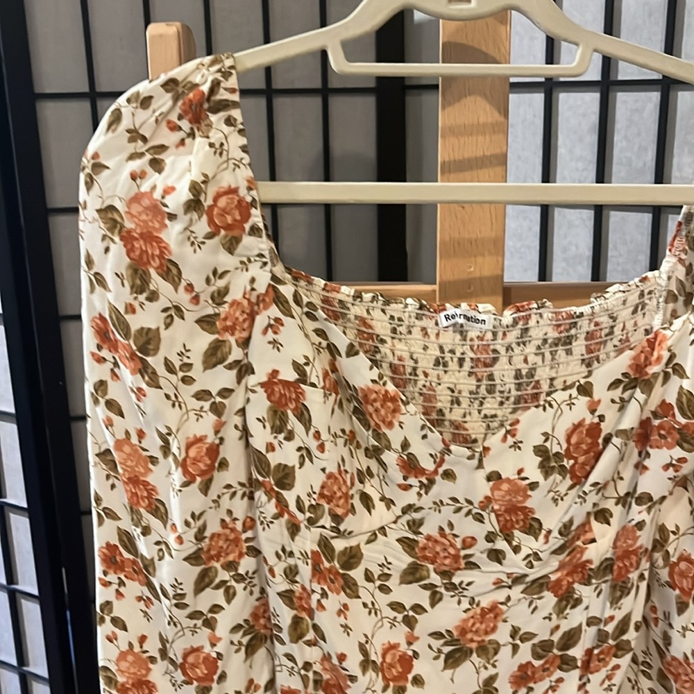 Reformation Floral Blouse in Cream and Orange